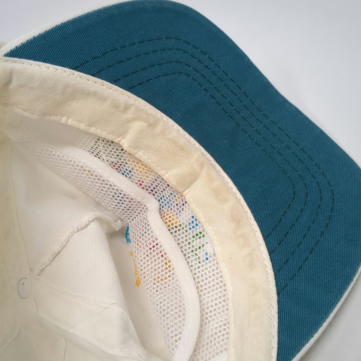 Trucker White Hat OS Boise River Festival 1991 Embroidery Strapback Teal Vintage
