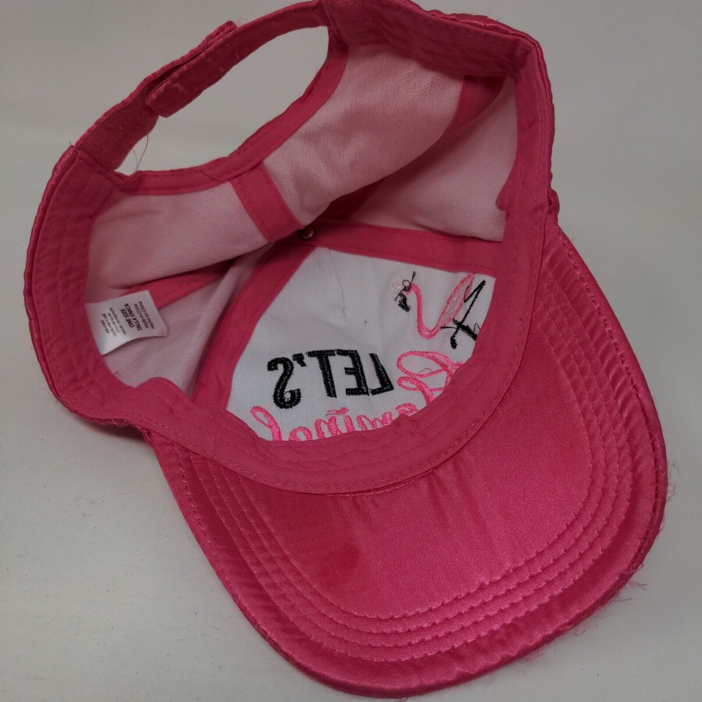 Let's Flamingo Strapback Hat Pink Flame One Size Adjustable Embroidered Sequin