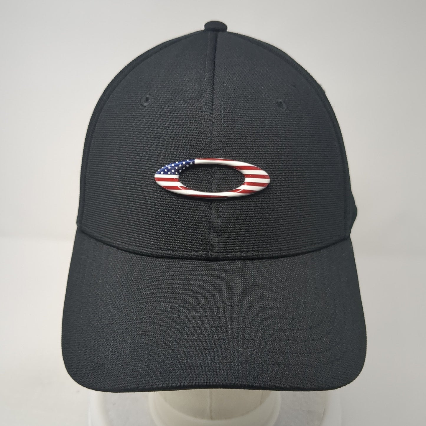 Oakley Logo USA Flag Fitted Hat Black XL Flex Stretch Classic Outdoor