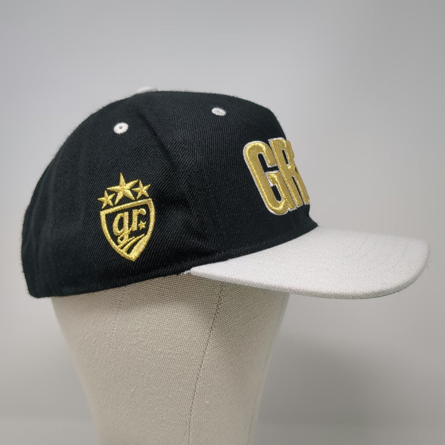 goldRush Rally 5 Panel Black One Size Hat Snapback Flat Brim GR7 Shield Logo