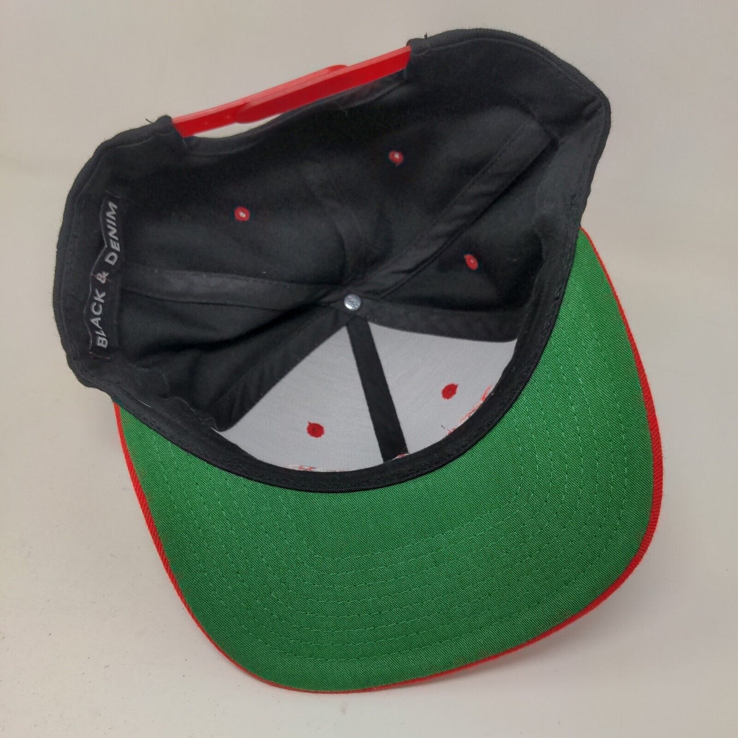 Black & Denim Men's Snapback Hat Black Red Embroidered YBOR Logo