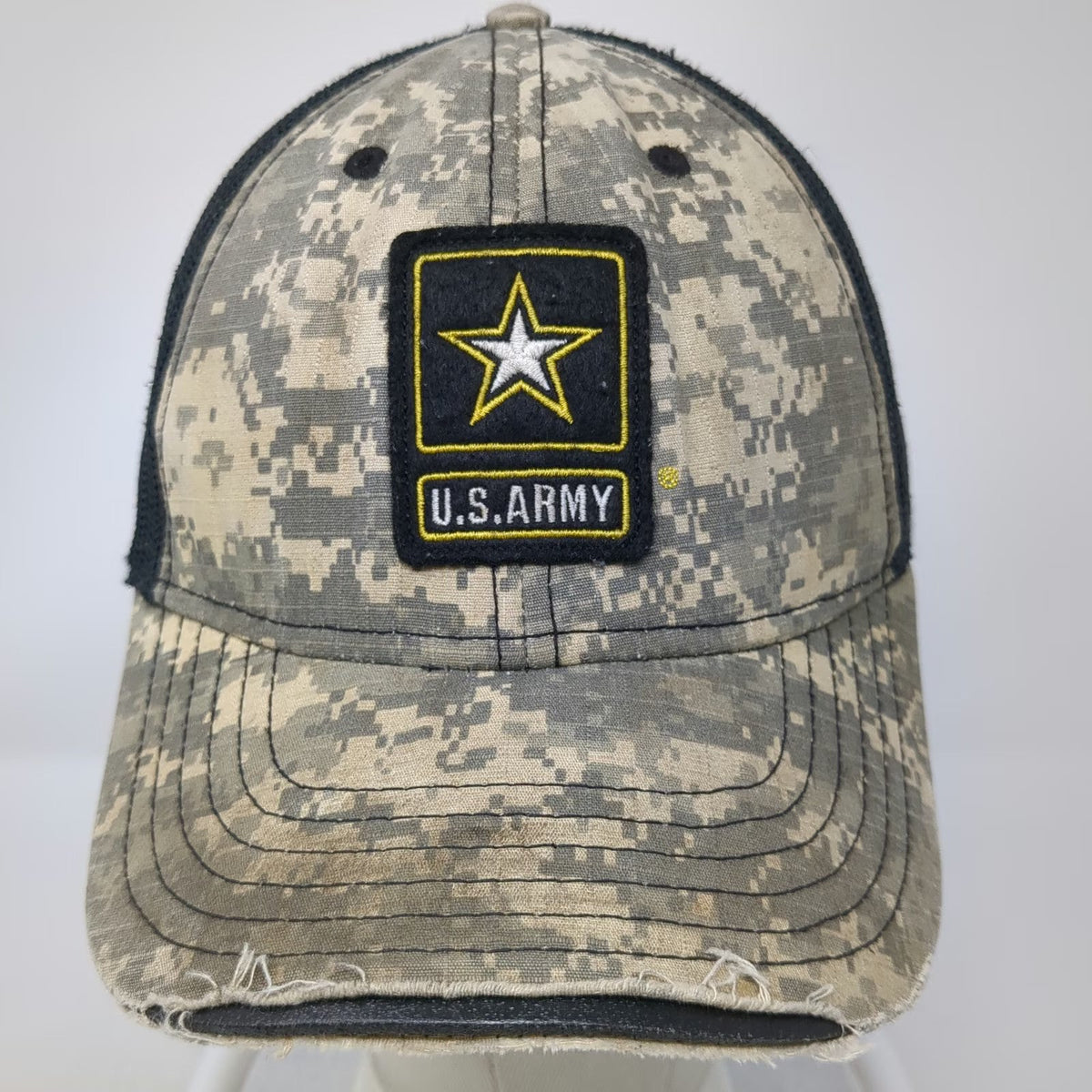 U.S. Army Trucker Hat Gray Camo One Size Distressed Snapback Mesh Star Patch