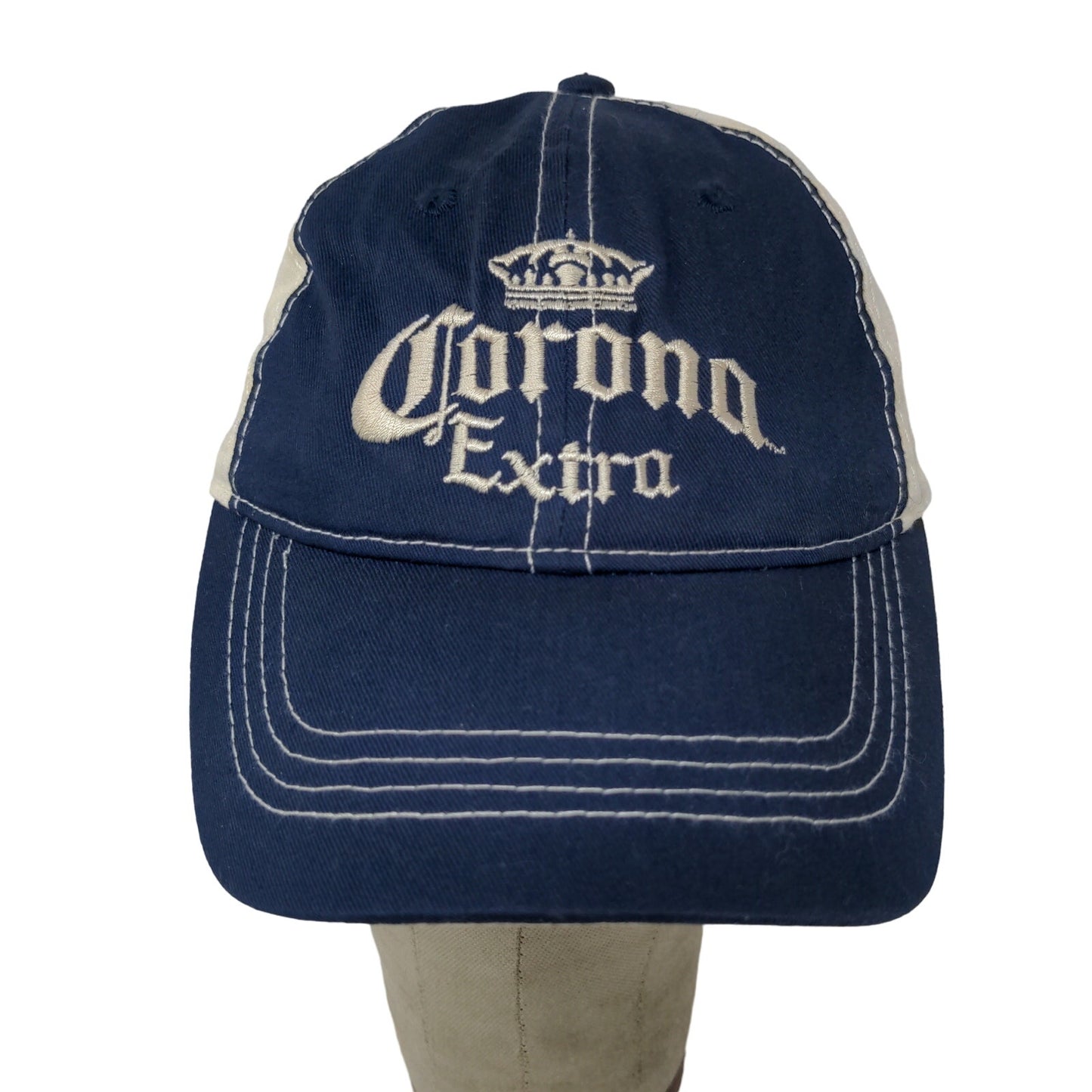 2010 Corona Extra Strapback Hat Blue White/Cream Embroidered Logo Booze Beer Hat