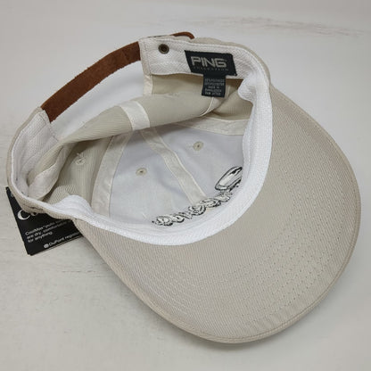 Ping Baseball Cap Beige Fresno Leather Strap CoolMax Script Logo Hat W/Tags
