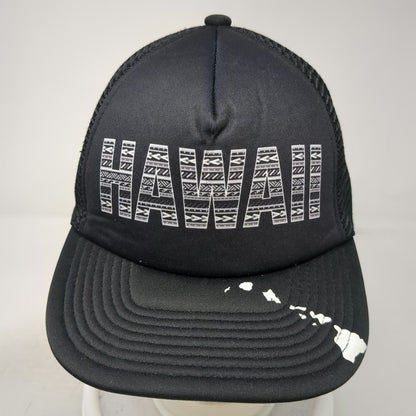 Hawaiian Headwear Trucker Hat Black One Size Islands Map Graphic Tribal Pattern