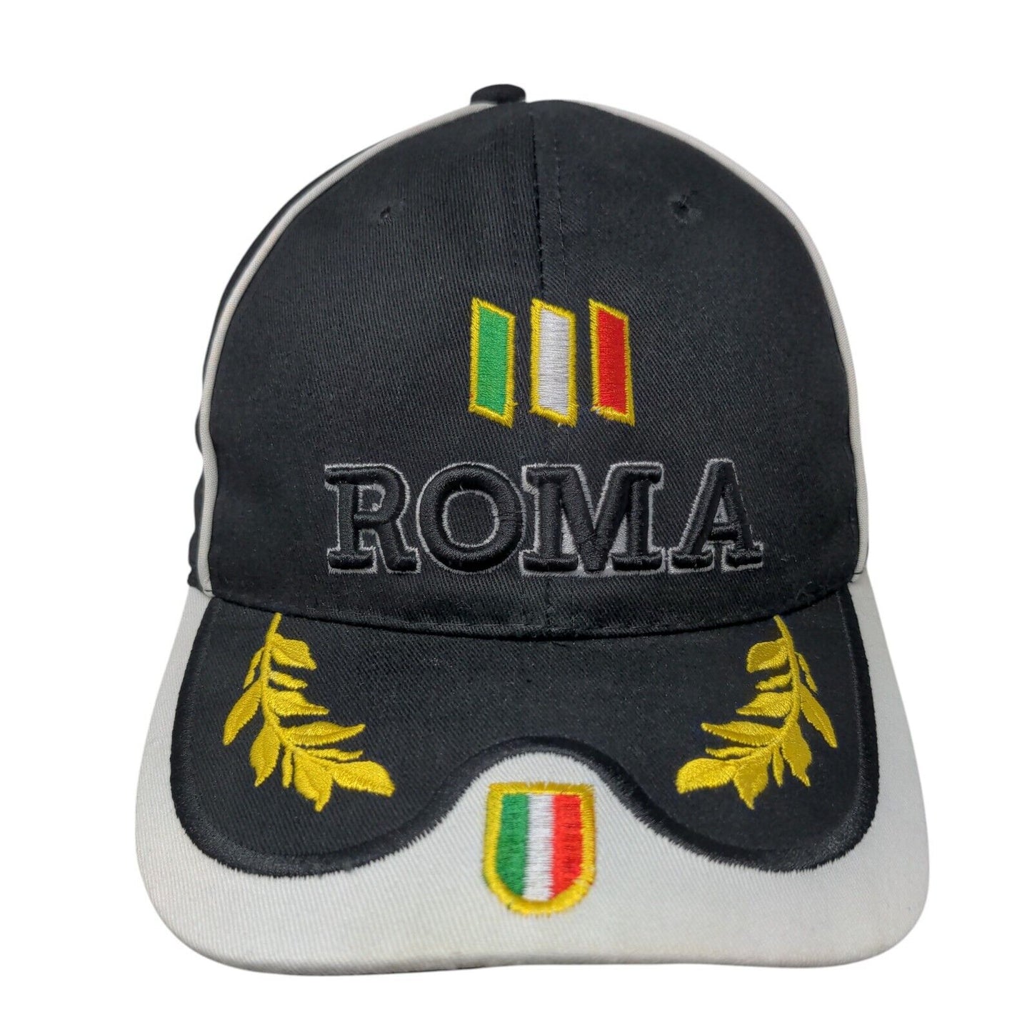 ROMA Strapback Hat Black One Size Adjustable Embroidered Patriotic 6 Panel