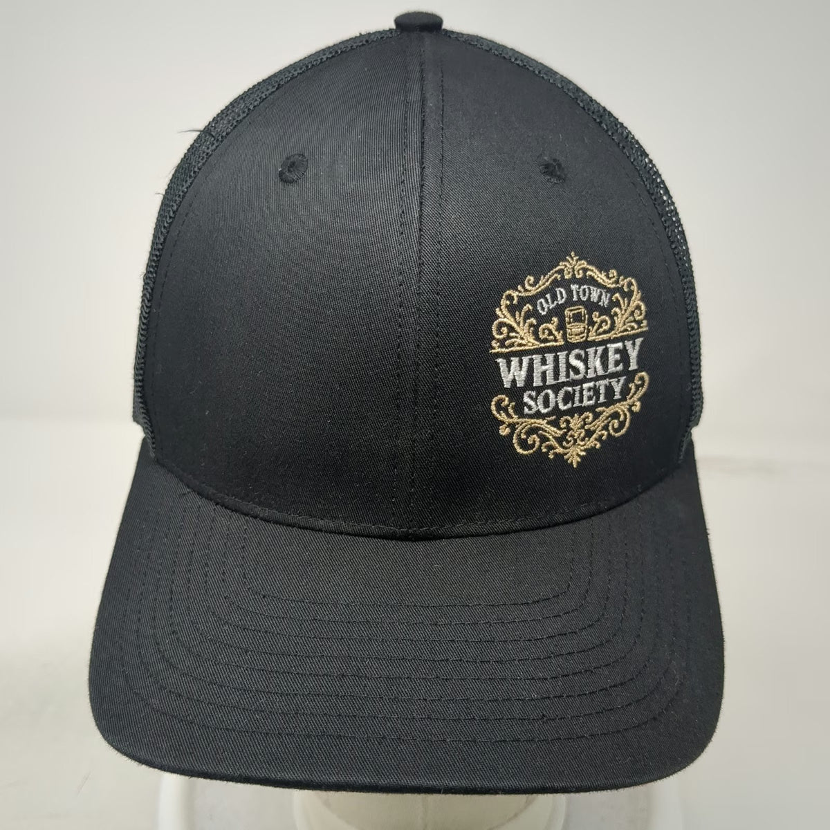Richardson Trucker Hat Black One Size Old Town Whiskey Society Mesh Curved Brim