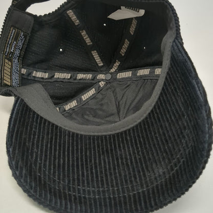 Unie 5 Panel Black Hat One Size Corduroy PestCo Logo Embroidered Slideback