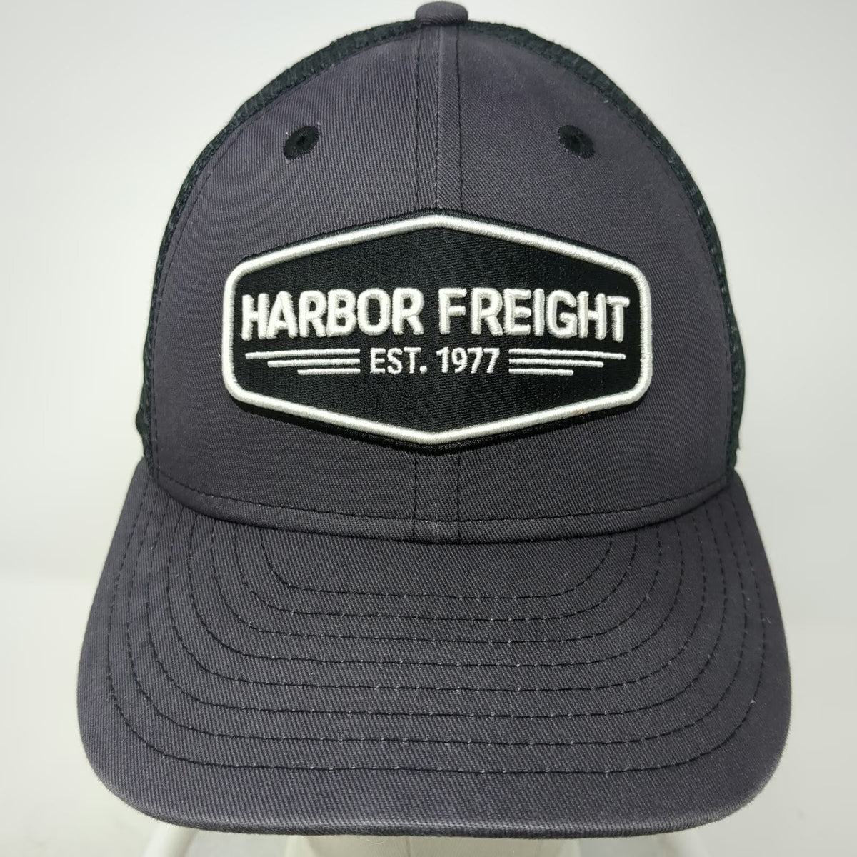 Harbor Freight Trucker Hat Gray Black One Size Mesh Back Snapback HFT Patch