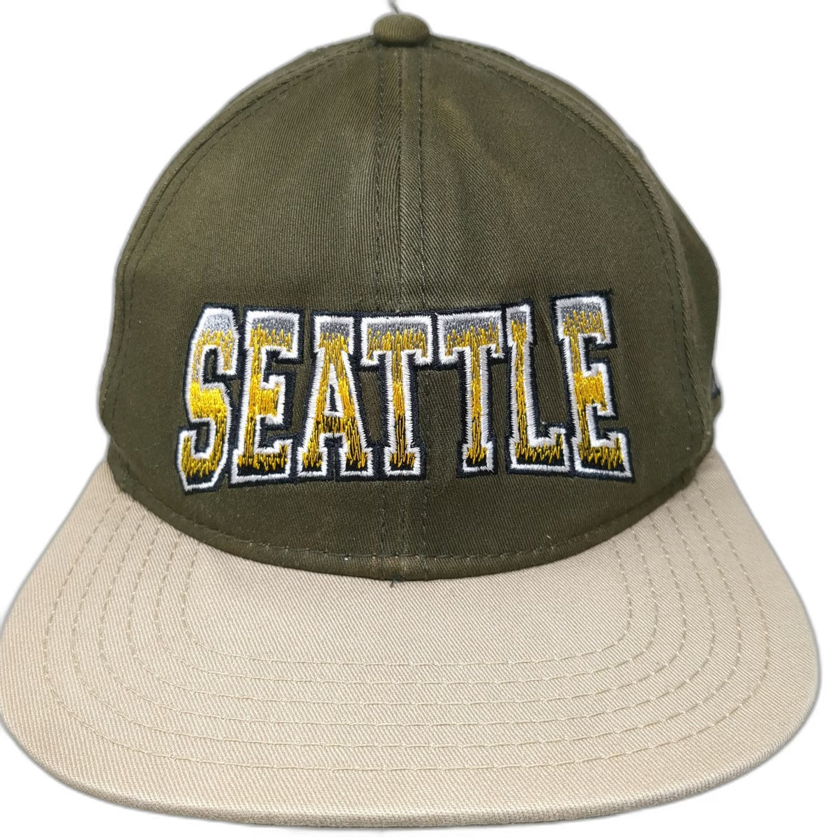 Baseball Cap Green Beige One Size Seattle Washington Strapback Flat Brim Hat