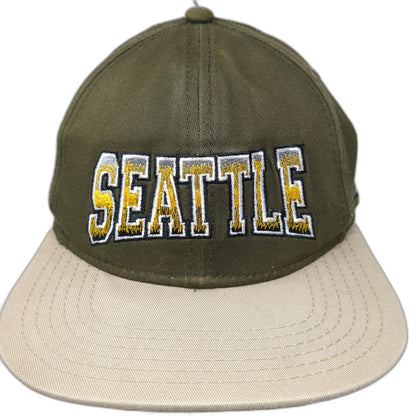 Baseball Cap Green Beige One Size Seattle Washington Strapback Flat Brim Hat