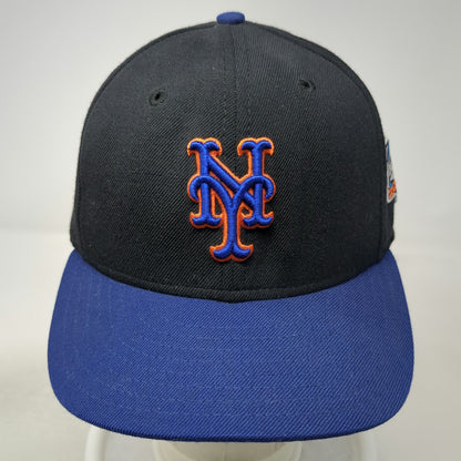 New Era Cap Black Blue 7 3/8 Mets World Series Side Patch Wool Hat Vintage 2000