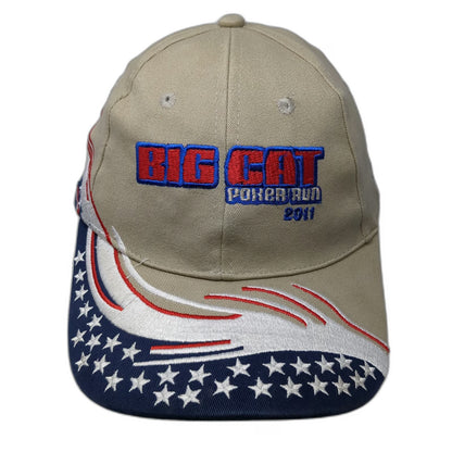 Big Cat Poker Run 2011 Beige Baseball Cap One Size American Flag Stars Race Hat