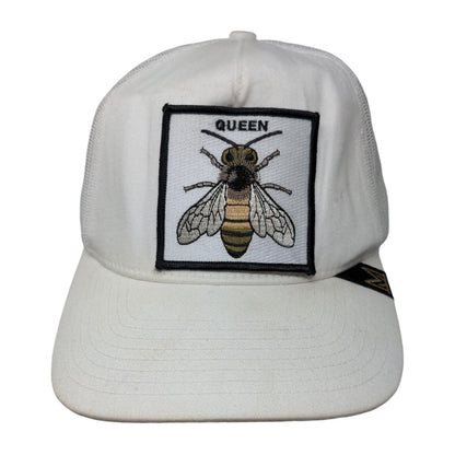 Queen Bee Snapback Trucker Hat White Embroidered Mesh Back 6 Panel Dad Hats