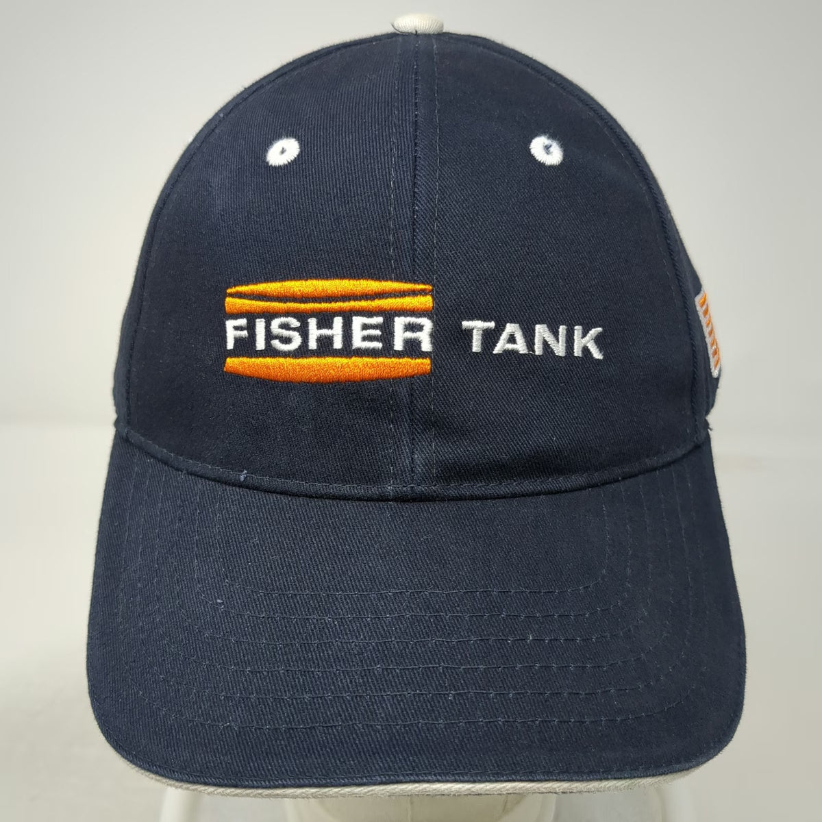 Fisher Tank Baseball Cap Blue Orange White One Size Employee Owned American Flag