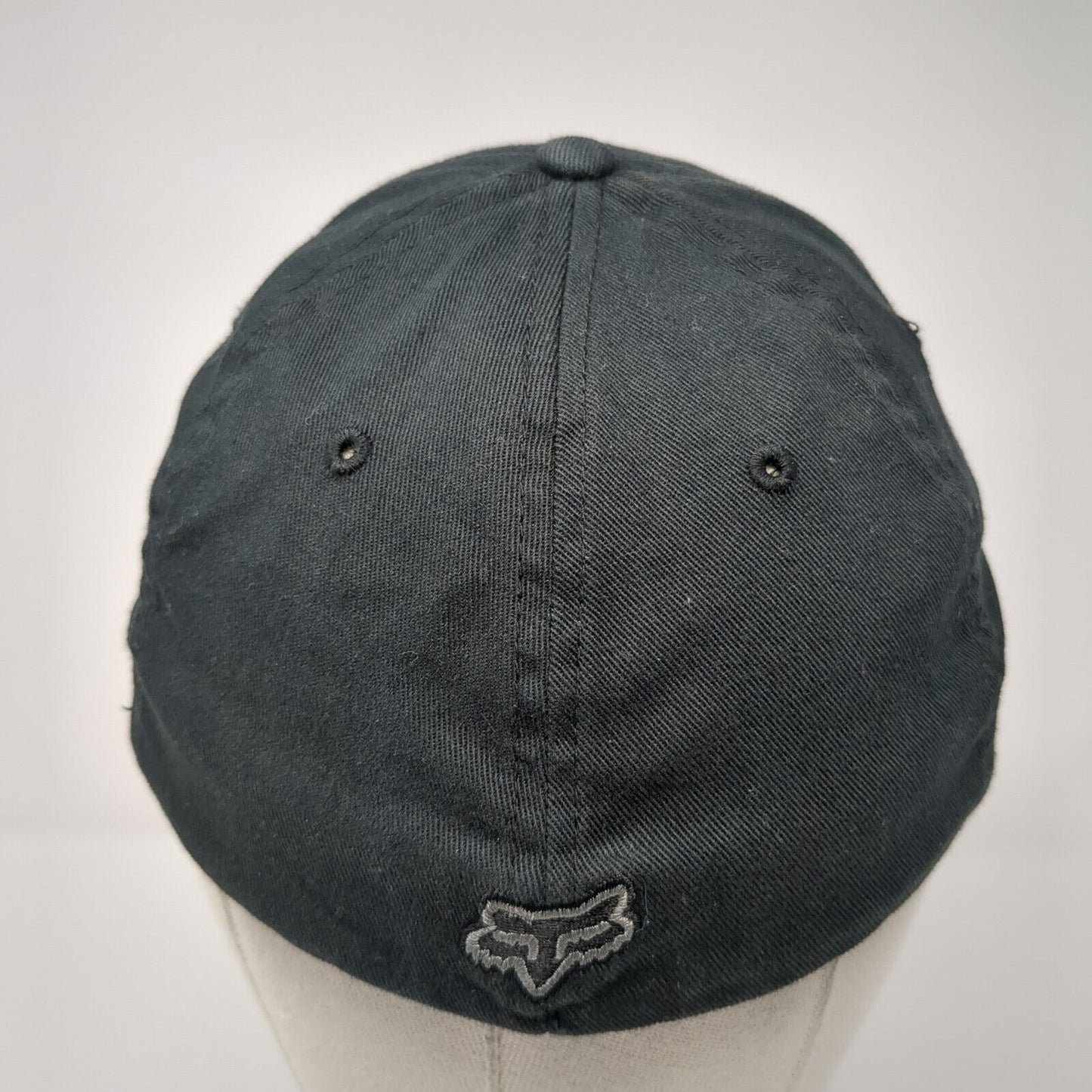 FOX Fitted Hat Black S/M Flexfit Lightweight Embroidered Vented Holes 6 Panel