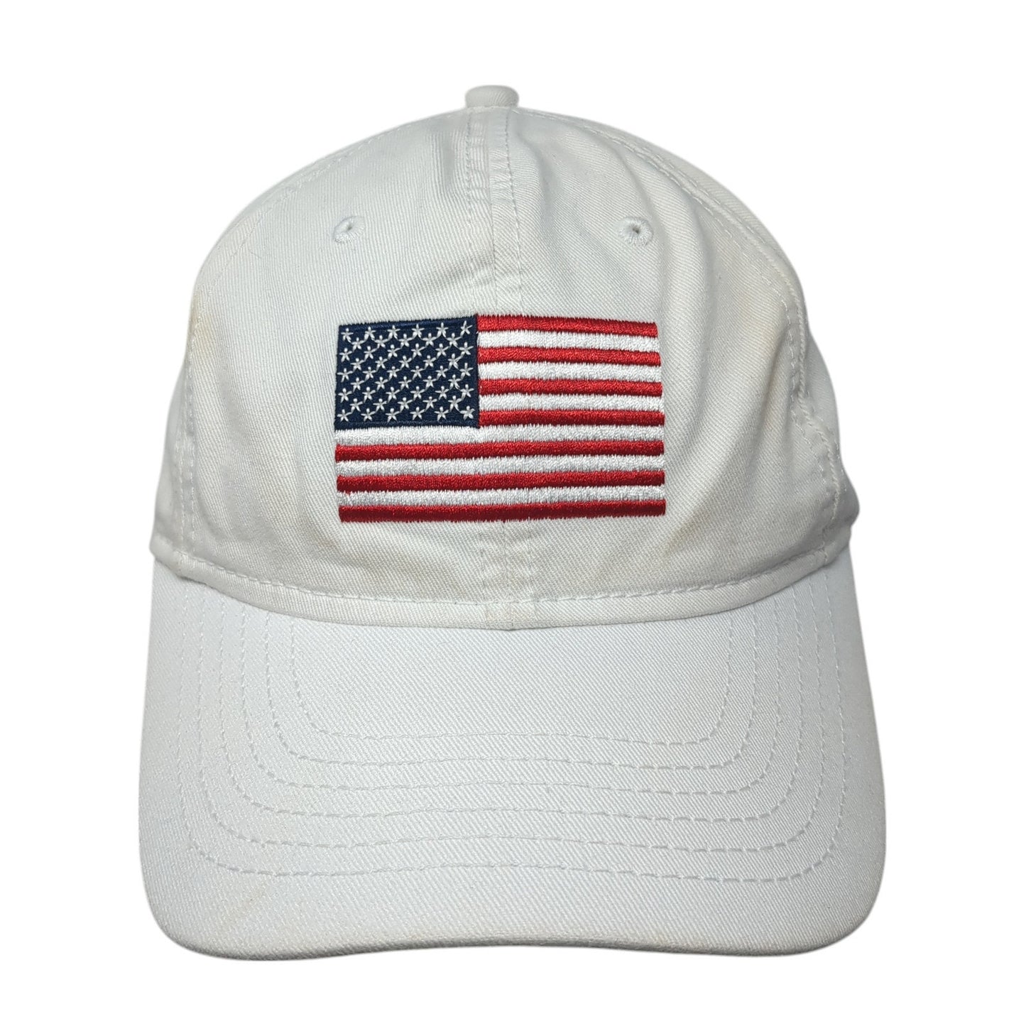 USA Flag Slideback Baseball Cap White One Size Adjustable Embroidered Patriotic