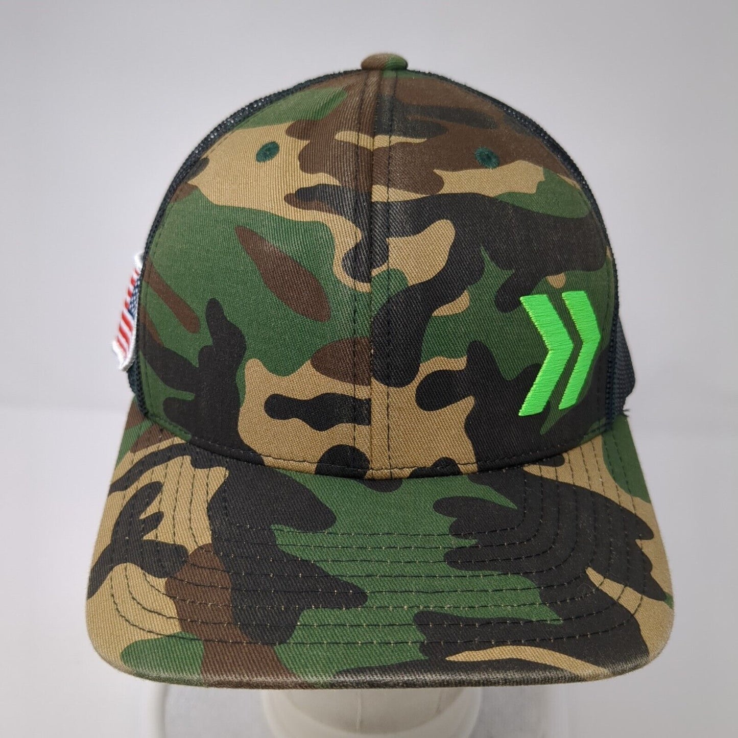 Richardson Snapback Trucker Hat Camo One Size Mesh Back USA Flag Patch
