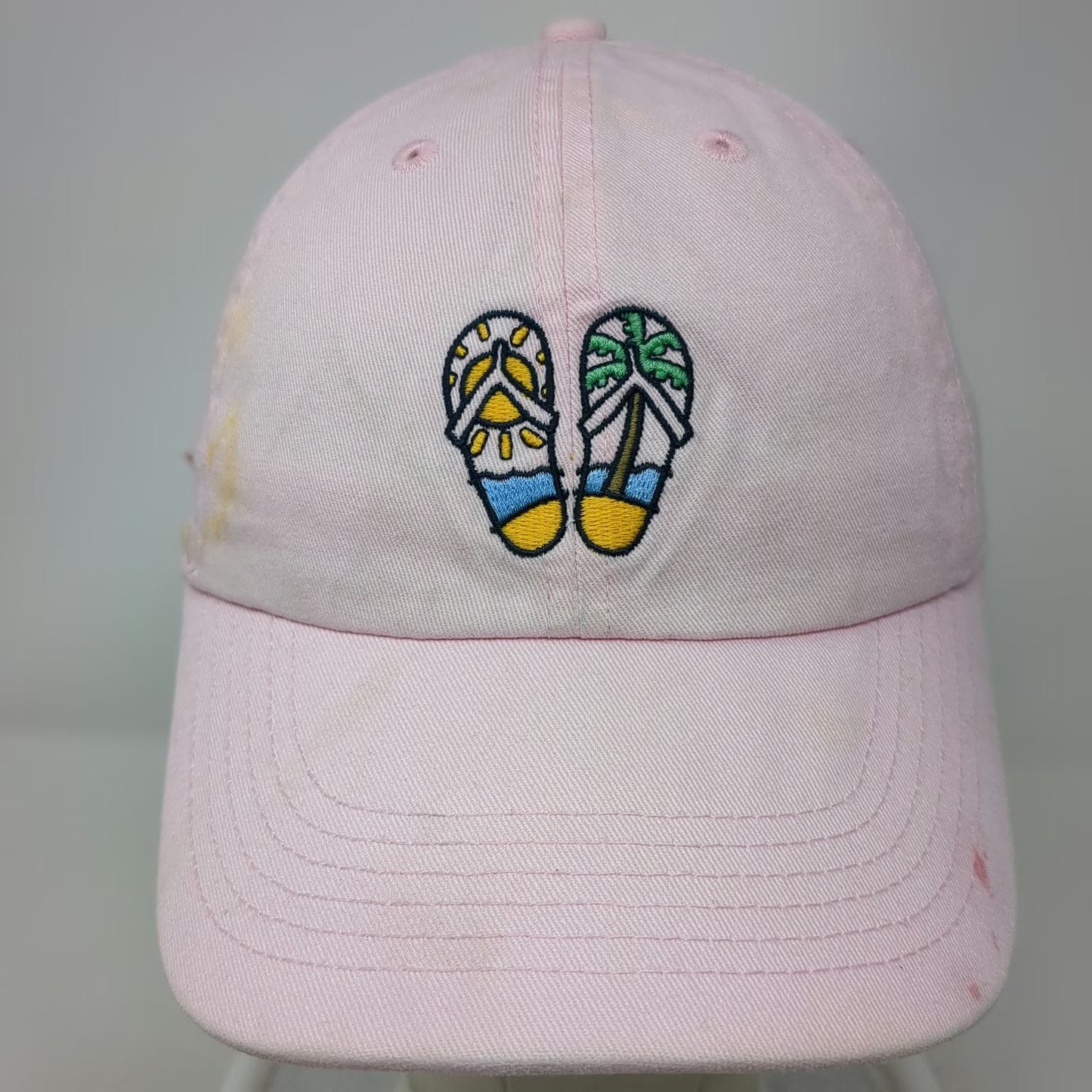 Life is Good Baseball Cap Pink One Size Flip Flops Beach Palm Tree Sun Hat