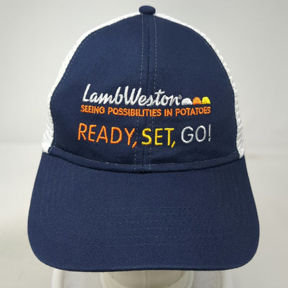 Cap America Trucker Hat Blue One Size Lamb Weston Potato Slogan Mesh Snapback