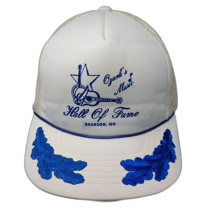 Yupoong Trucker Hat White Blue One Size Branson MO Ozark Music Hall Fame Banjo