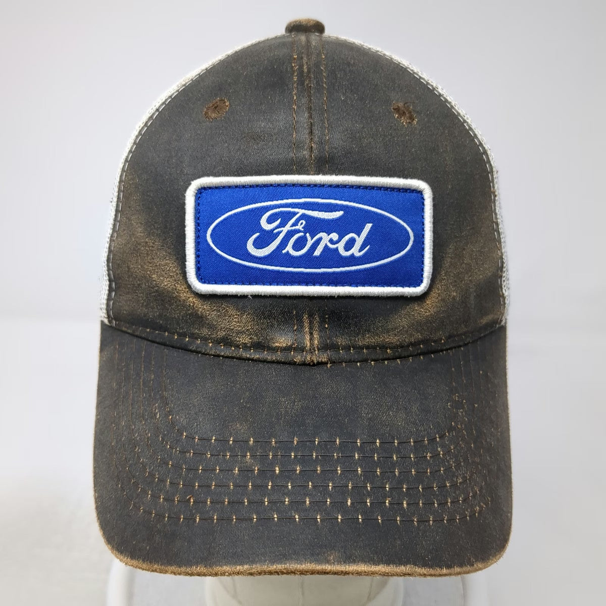 Outdoor Cap Brown Trucker Hat One Size Ford Logo Mesh Back Snapback Distressed