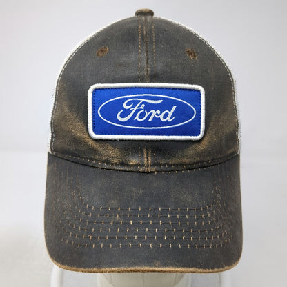 Outdoor Cap Brown Trucker Hat One Size Ford Logo Mesh Back Snapback Distressed