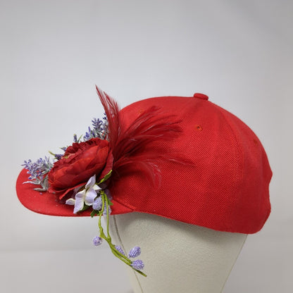 Flower Barrette Strapback Hat Red One Size Adjustable Floral 6 Panel Acrylic