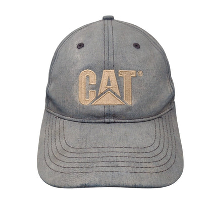 CAT Strapback Hat Blue One Size Solid Embroidered 6 Panel Vent Holes