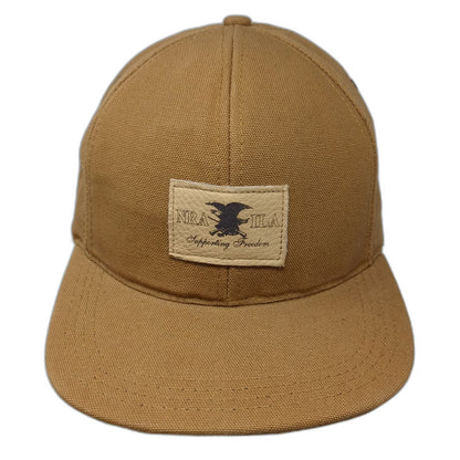 NRA ILA Leather Patch Brown Baseball Cap Hat Made in USA Metal Buckle Vintage