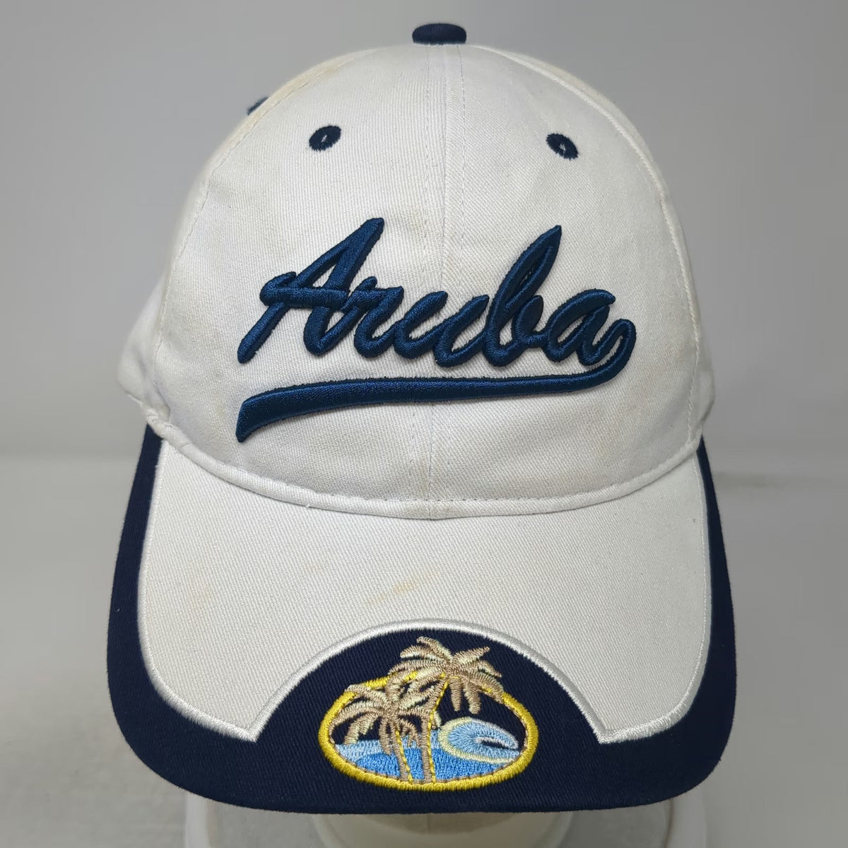 Tropical World Baseball Cap White One Size Aruba Happy Island Palm Tree hat
