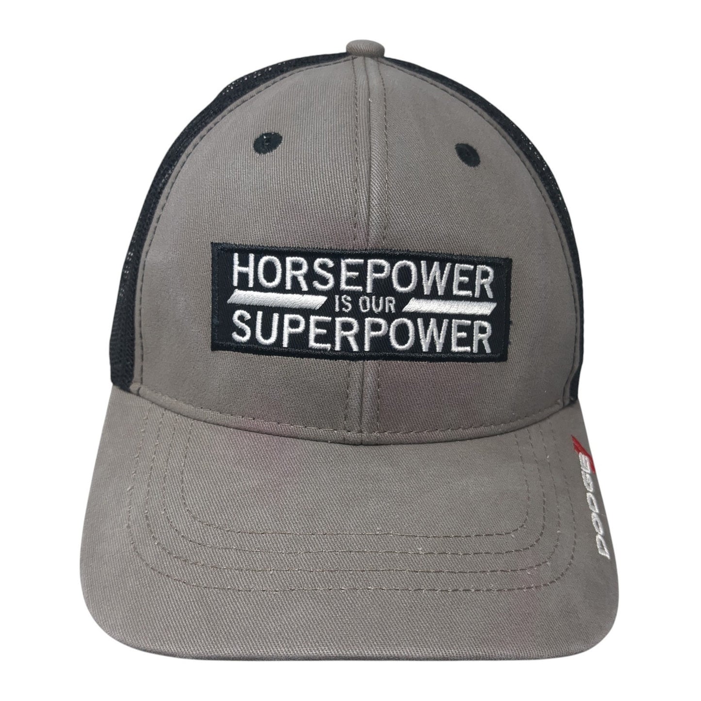 Horsepower Is Our Superpower Snapback Trucker Hat Gray One Size Mesh Back