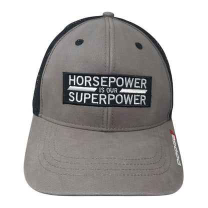 Horsepower Is Our Superpower Snapback Trucker Hat Gray One Size Mesh Back