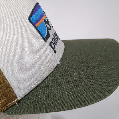 Patagonia Trucker Hat White Green Brown One Size Mesh Back Snapback Patch Logo