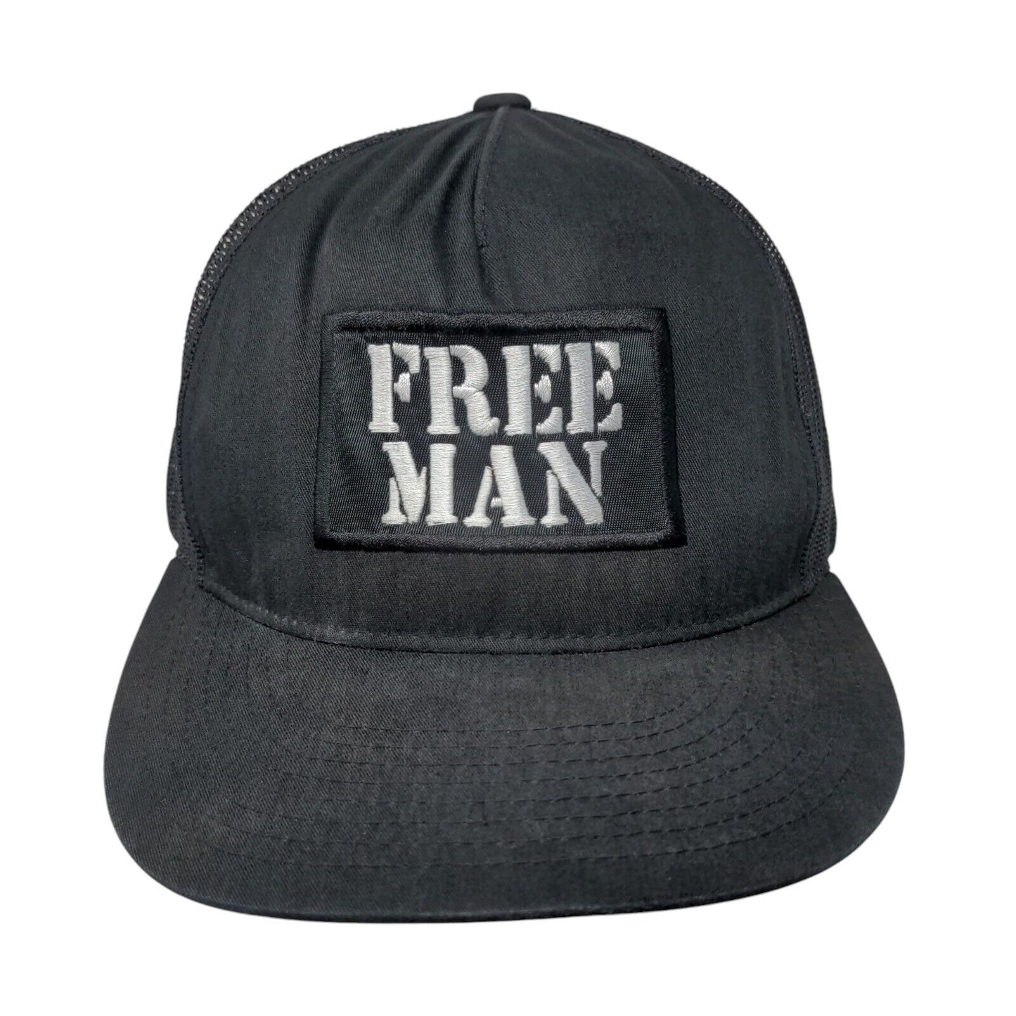 Free Man Snapback Mesh Back Trucker Hat Black One Size Embroidered