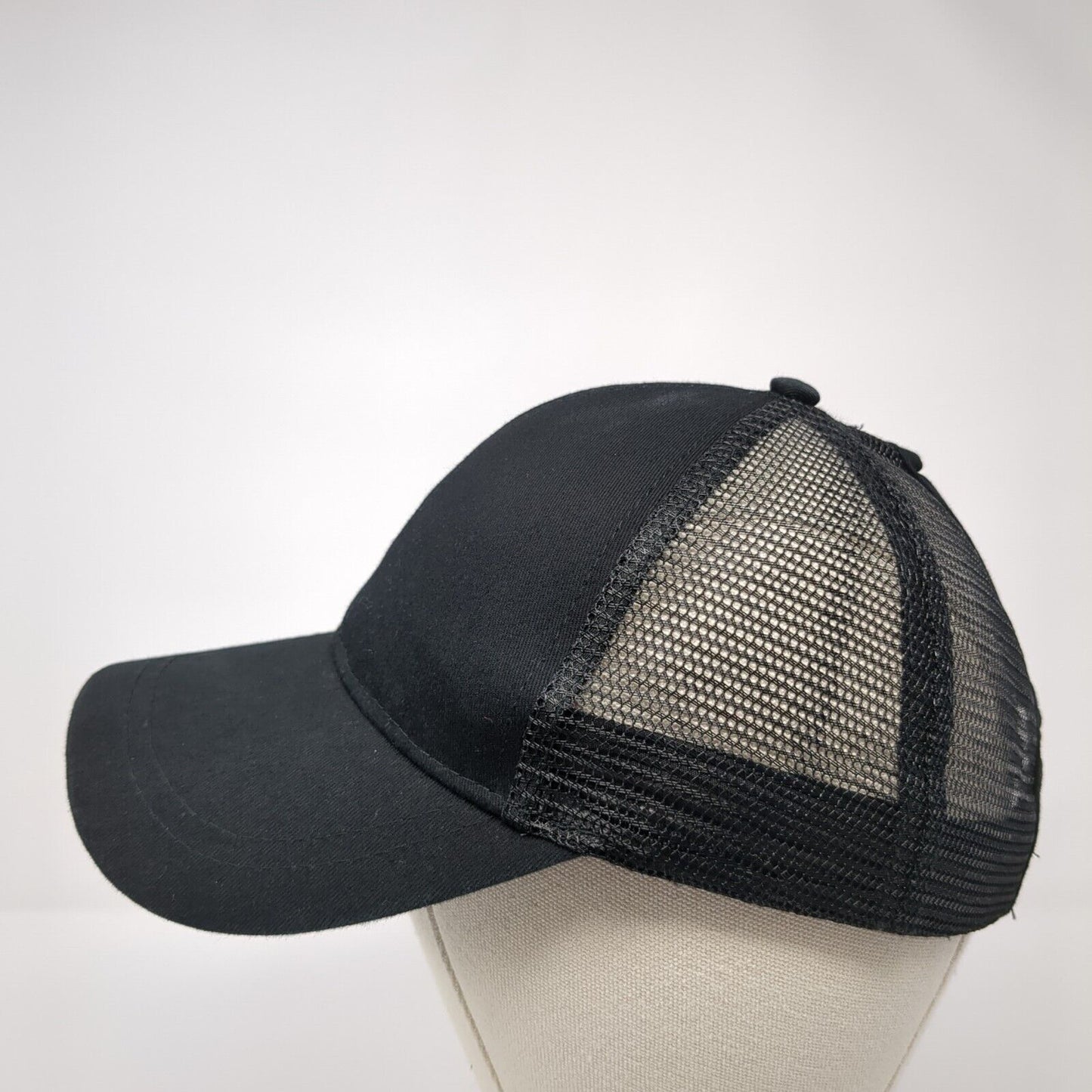 Unbranded Strapback Mesh Back Trucker Hat Black One Size Ponytail Blank