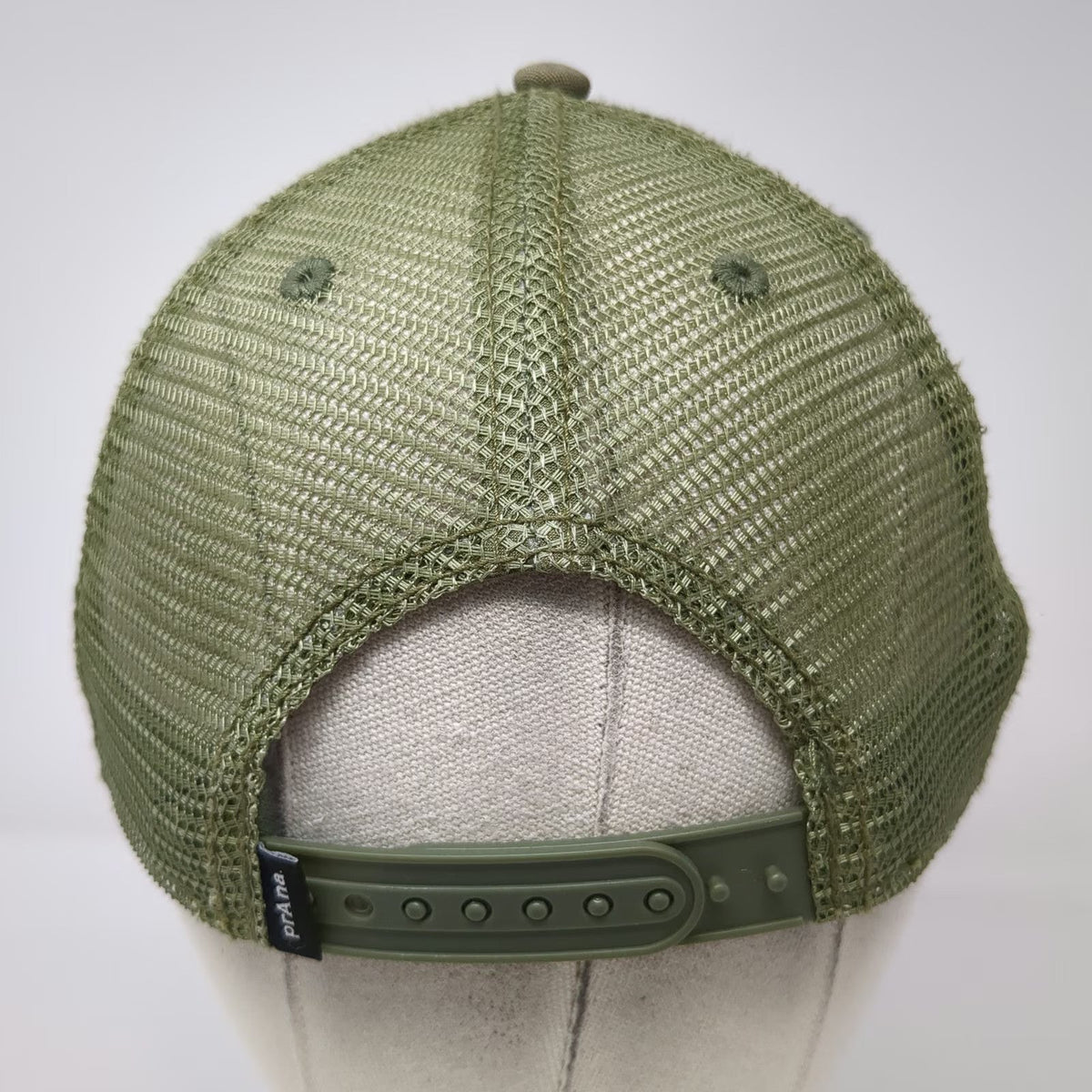 prAna Trucker Hat Green One Size Mesh Back Campfire Graphic Flat Brim Snapback