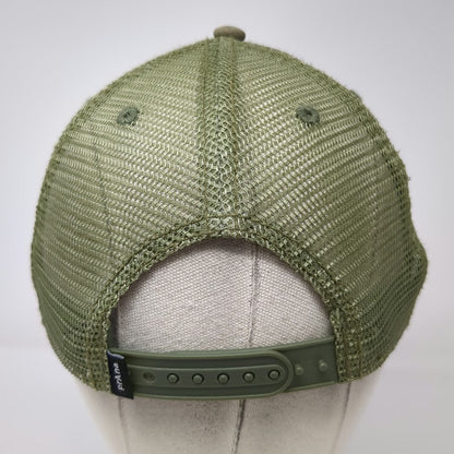 prAna Trucker Hat Green One Size Mesh Back Campfire Graphic Flat Brim Snapback