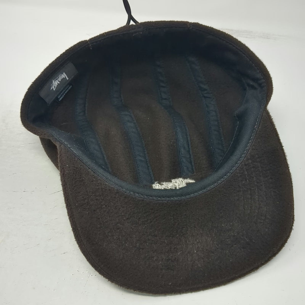 Stussy Baseball Cap Brown One Size Fleece 5 Panel Embroidered Logo Toggle Hat