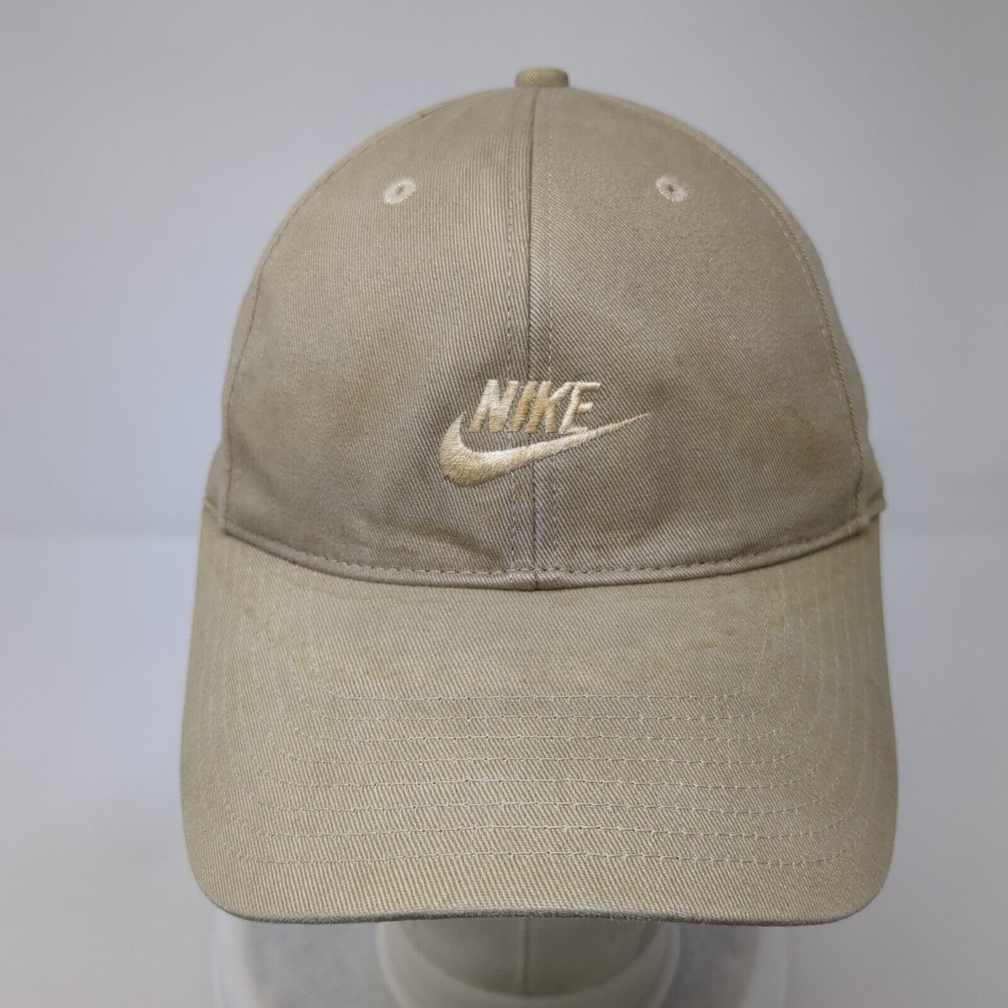 Nike Strapback Hat Tan One Size Adjustable Embroidered Swoosh 6 Panel Cotton