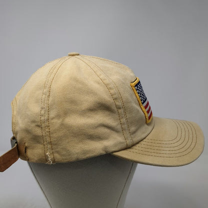 P-Tag Baseball Cap Hat Beige American Flag Patch USA Made Slideback Vintage