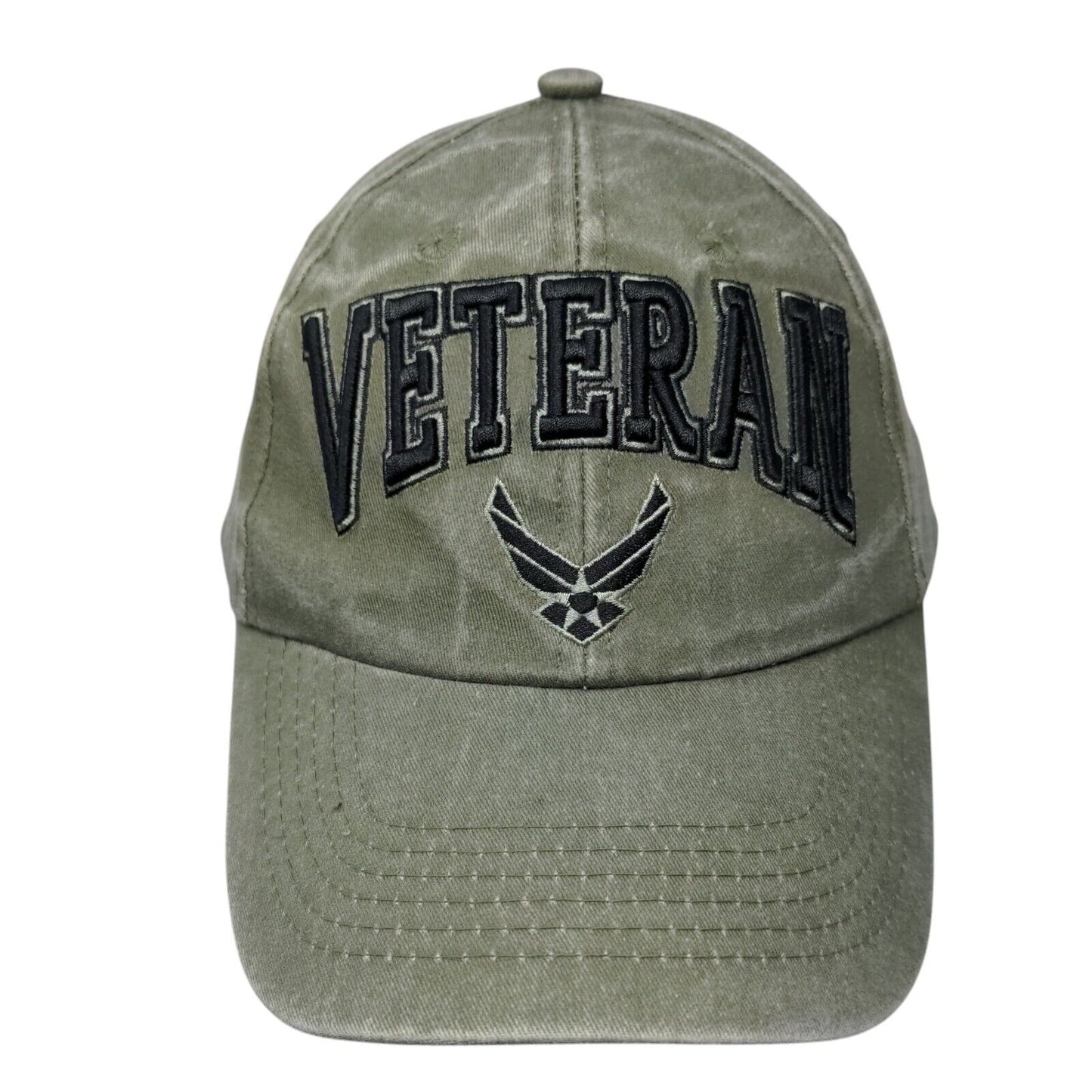 Veteran Strapback Hat Green OSFM Adjustable Embroidered 6 Panel Eagle Crest