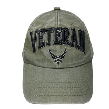Veteran Strapback Hat Green OSFM Adjustable Embroidered 6 Panel Eagle Crest