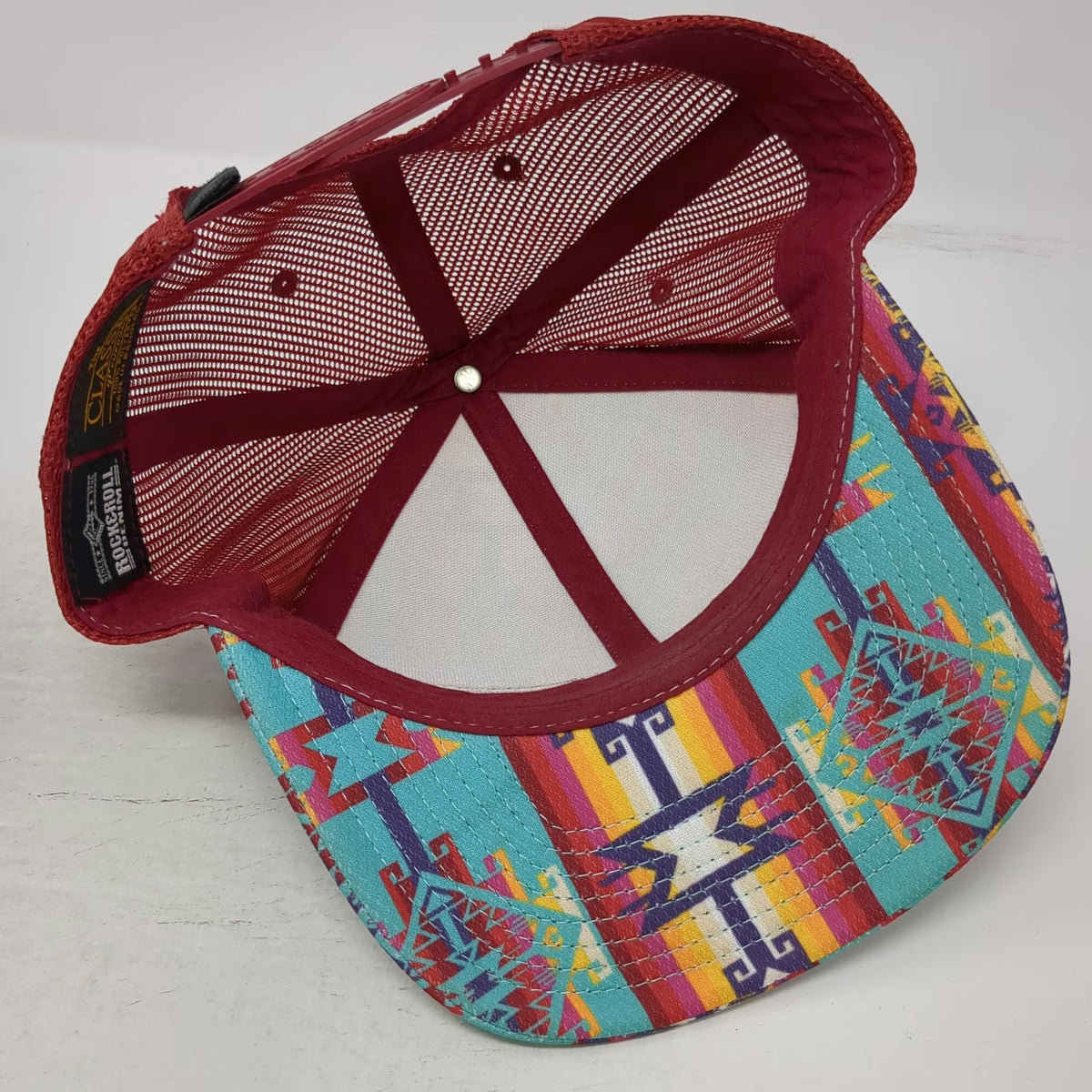 Rock & Roll Denim Blue Trucker Hat One Size Southwestern Aztec Pattern Mesh