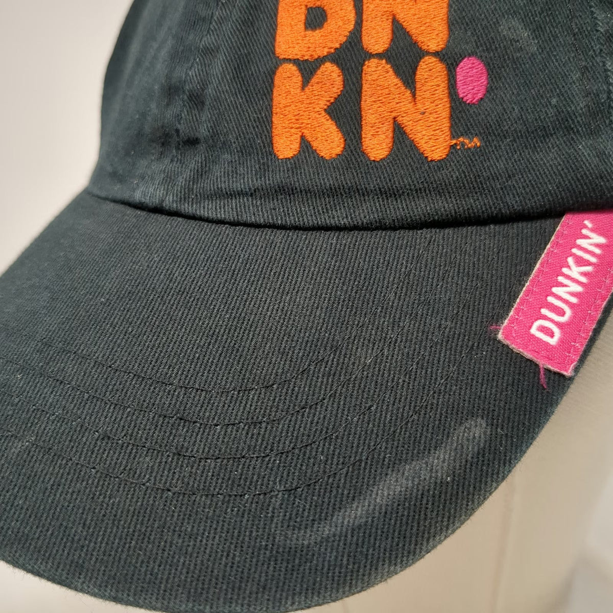 Dunkin' Baseball Cap Black One Size Strapback DNKN Logo Embroidered Brim Tag Hat