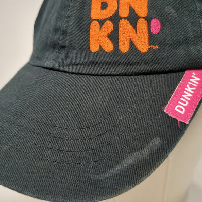 Dunkin' Baseball Cap Black One Size Strapback DNKN Logo Embroidered Brim Tag Hat
