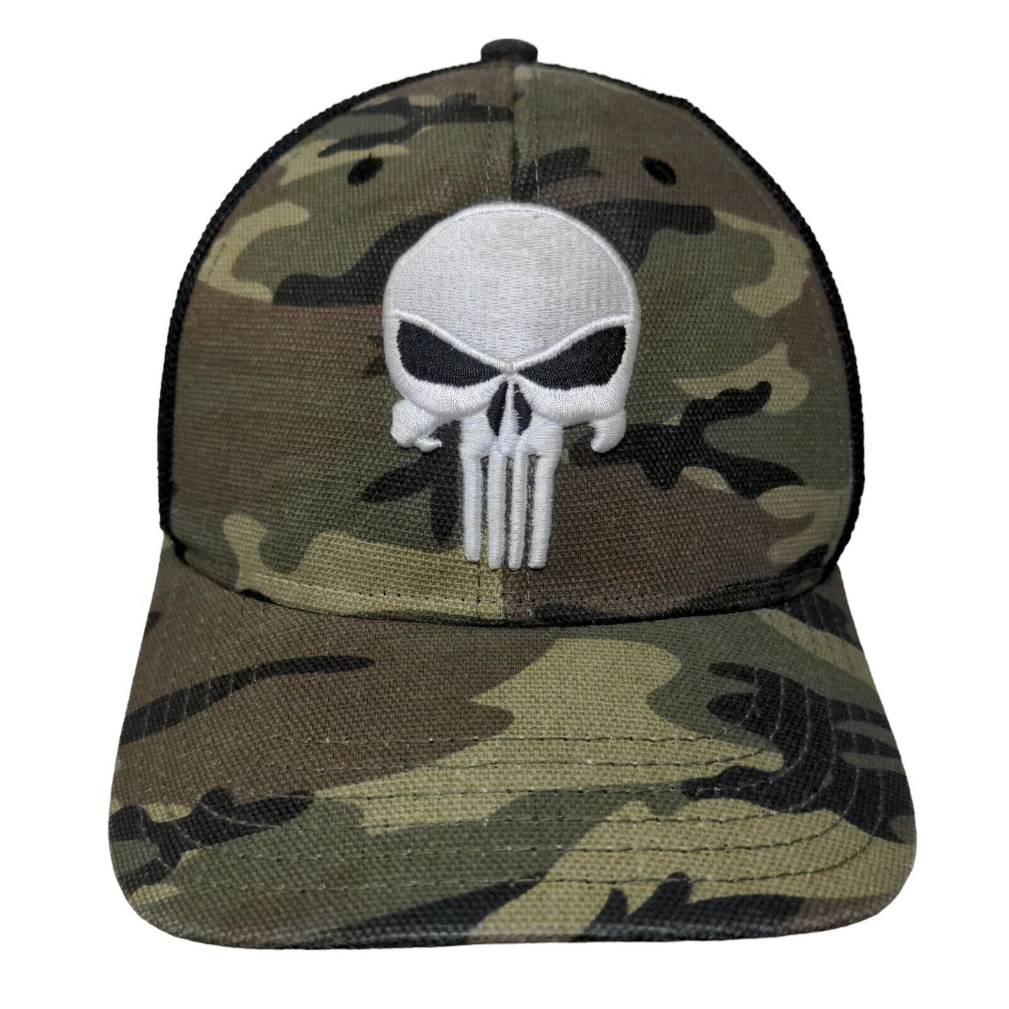The Punisher Snapback Mesh Back Trucker Hat Camo OSFM Embroidered Marvel