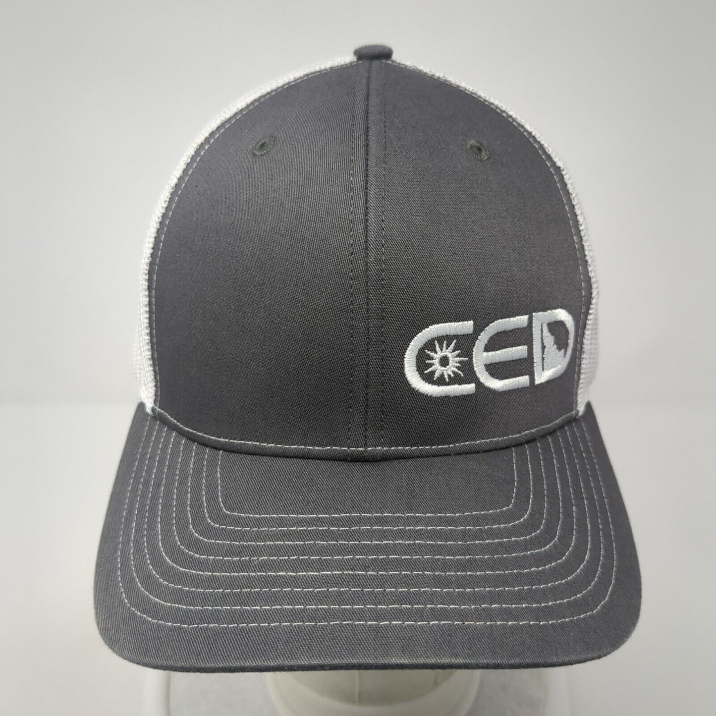 CED Snapback Trucker Hat Gray OS Adjustable Embroidered Mesh Back Richardson