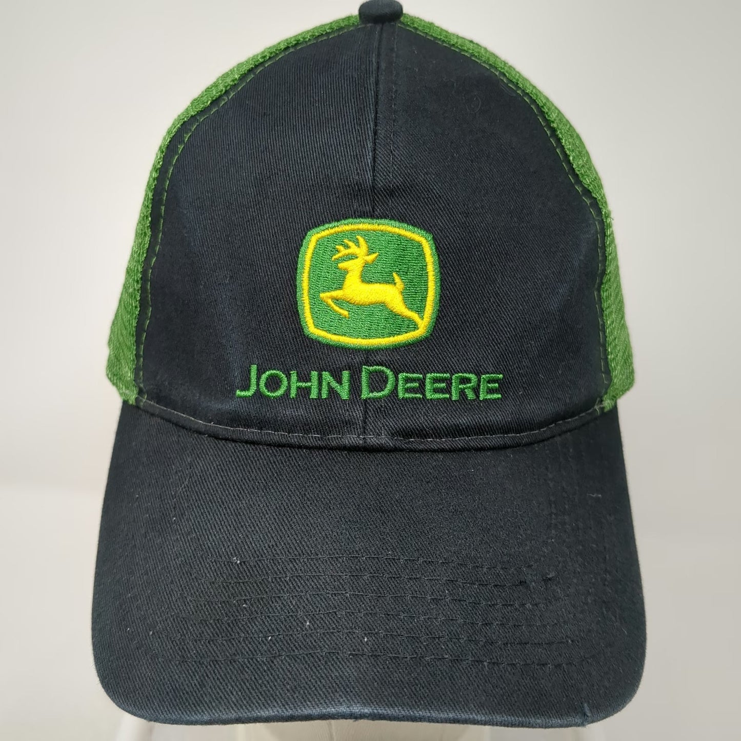 John Deere Trucker Hat Black Green One Size Snapback Mesh Logo Agriculture