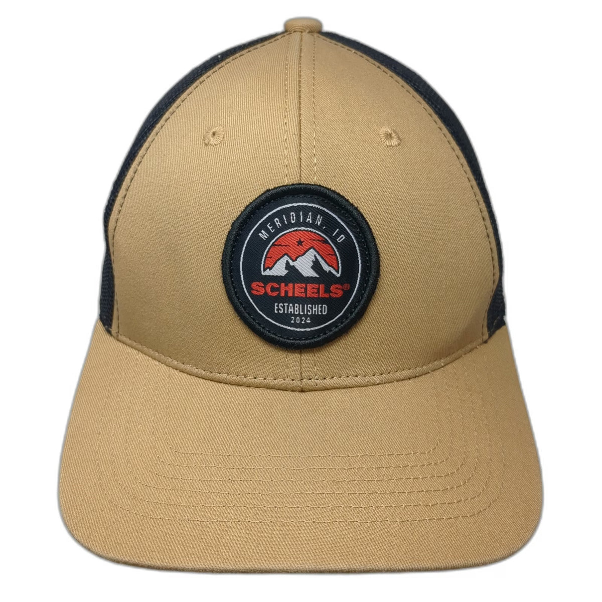 Scheels Trucker Hat Brown One Size Meridian ID Mountain Mesh Snapback Patch Hat